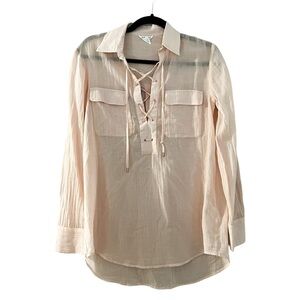 CLUB MONACO Semi Sheer Light Salmon Pink Long Sleeve Tunic Top Sz S